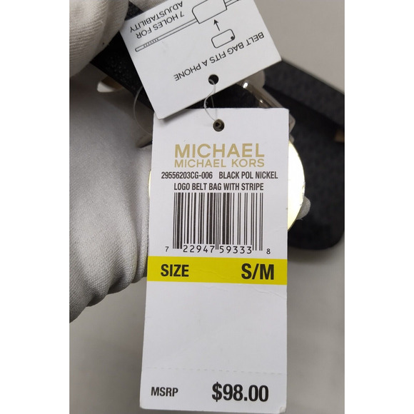 Michael Kors Black Logo Belt Bag Fits Phone With Stripe - NWT $98 - Picture 16 of 16